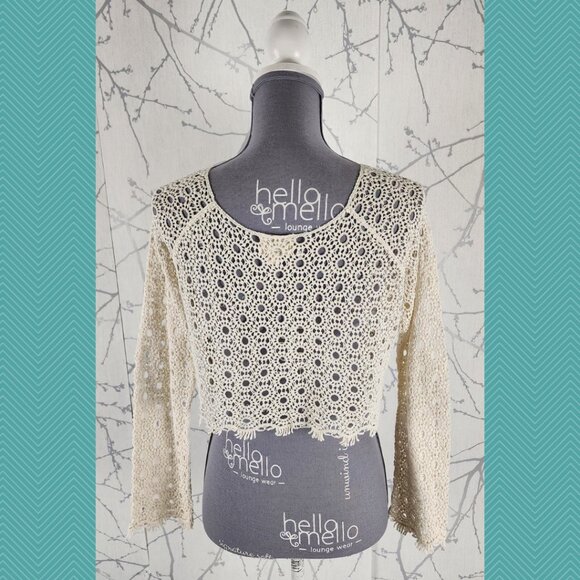 LA Hearts Ivory 100% Cotton Crochet Cropped Pullover - Picture 3 of 4